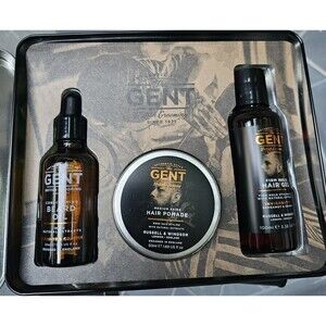 The Gent British Grooming Travel Collection in Tin Box Beard Oil Gel Shine Hair